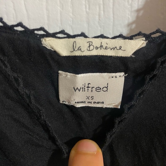 Aritzia Wilfred Irene Wide Leg Flowy Lace Trim V-Neck Black Modal Romper Size XS - Picture 14 of 16